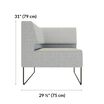 silver grey corner seat is 31 inches tall and 29 and a half inches wide 