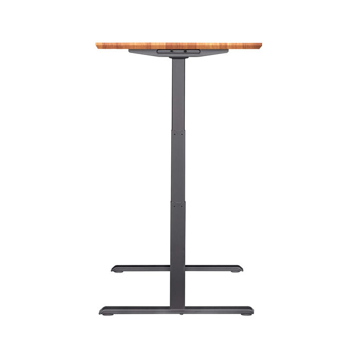side view of an electric standing desk with a butcher block top and slate legs image number 2