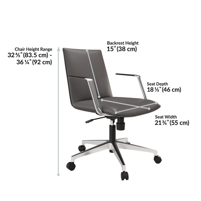 Summit Chair in Warm Grey finish at a side profile with dimensions image number null