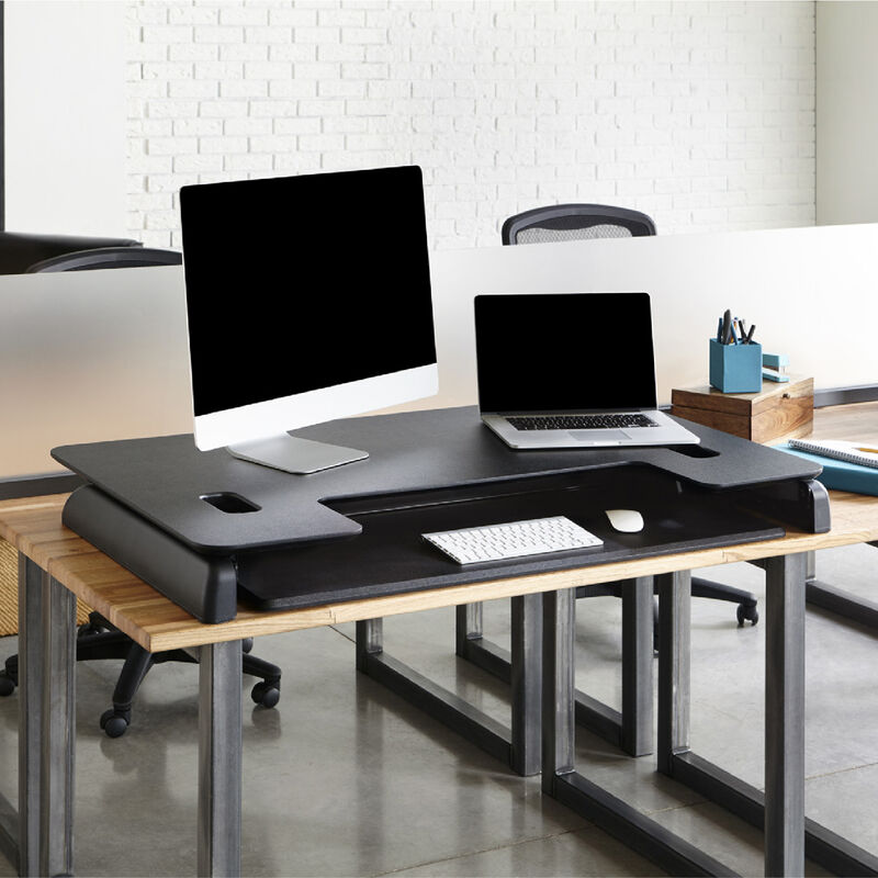 VariDesk Pro Plus 48 Black sit-stand desk converter lowered in office  image number null