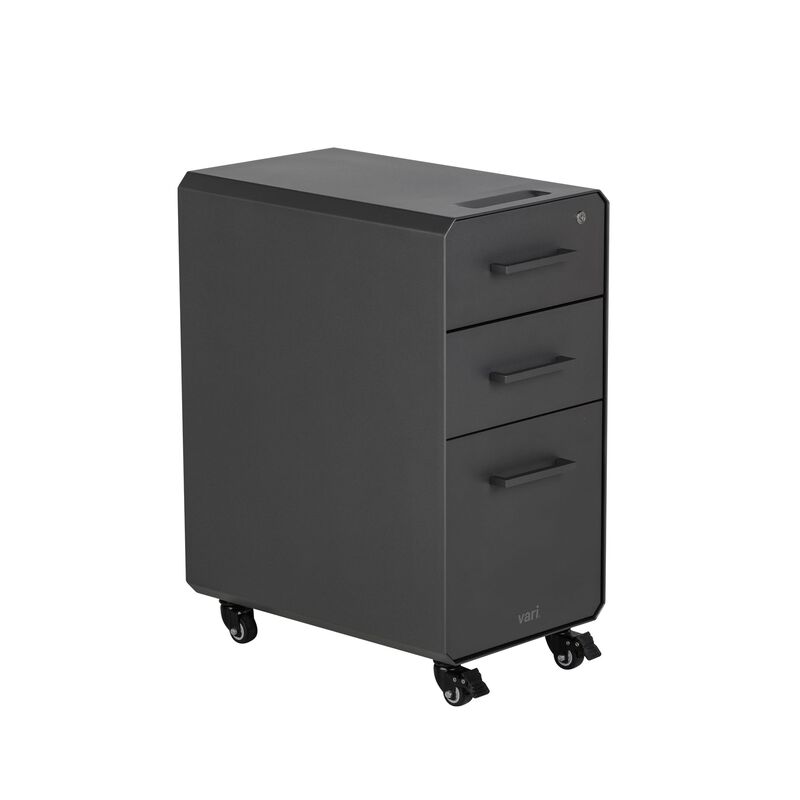 VARIDESK Slim FileCabinet for Office Storage with Three Drawers, Charcoal-Grey