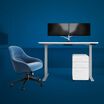 Cozy home office set made of vari products with background covered with blue tint