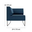 navy corner seat is 31 inches tall and 29 and a half inches wide 