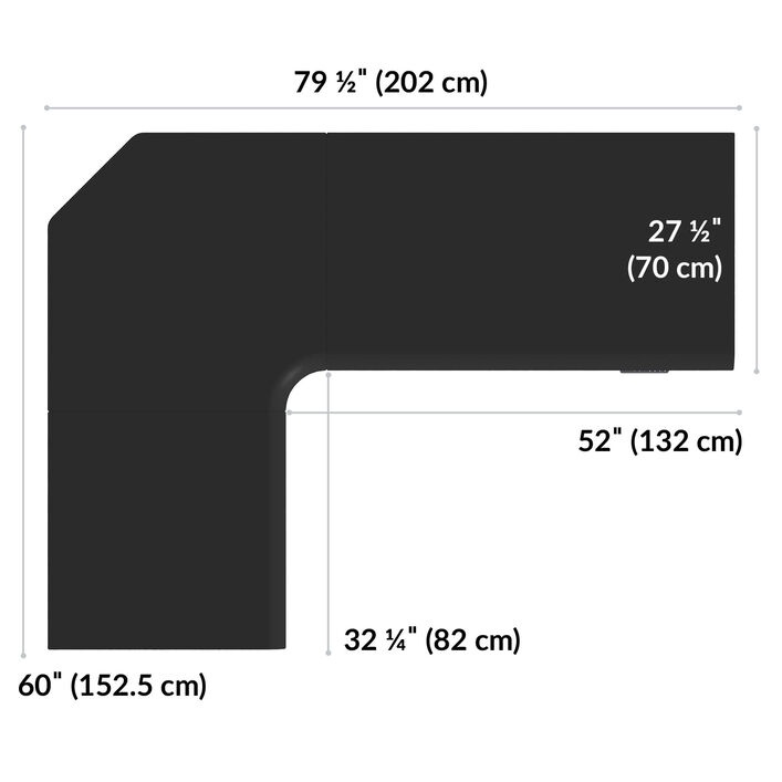 overhead view of L-shape standing desktop that is eighty inches wide and sixty inches deep image number 3