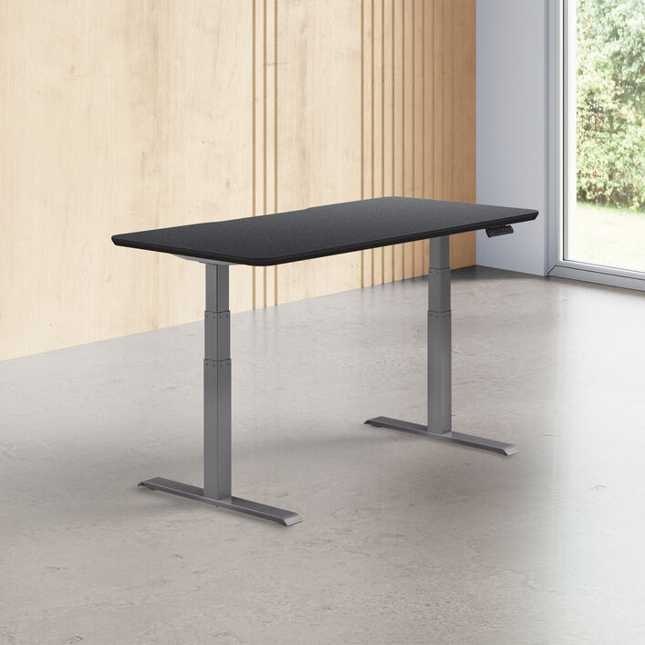 black top finish standing desk top with slate legs in a open office image number 0