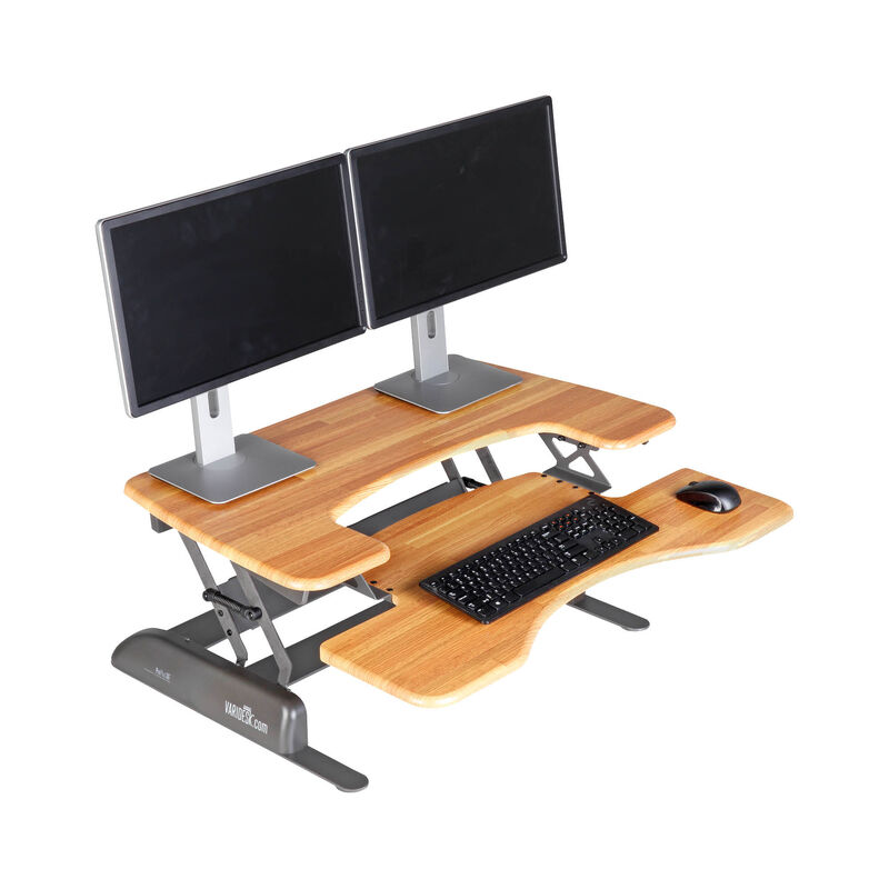 VariDesk Pro Plus 36 Butcher Block sit-stand desk converter in raised position image number null
