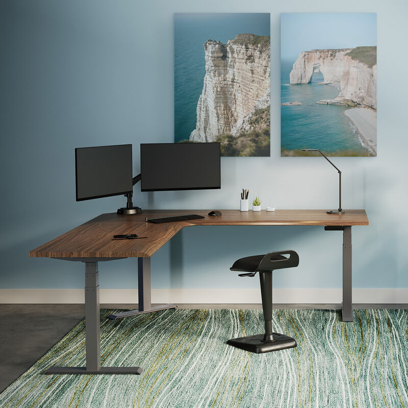 lowered l shape desk in walnut in an at home office setting  image number null