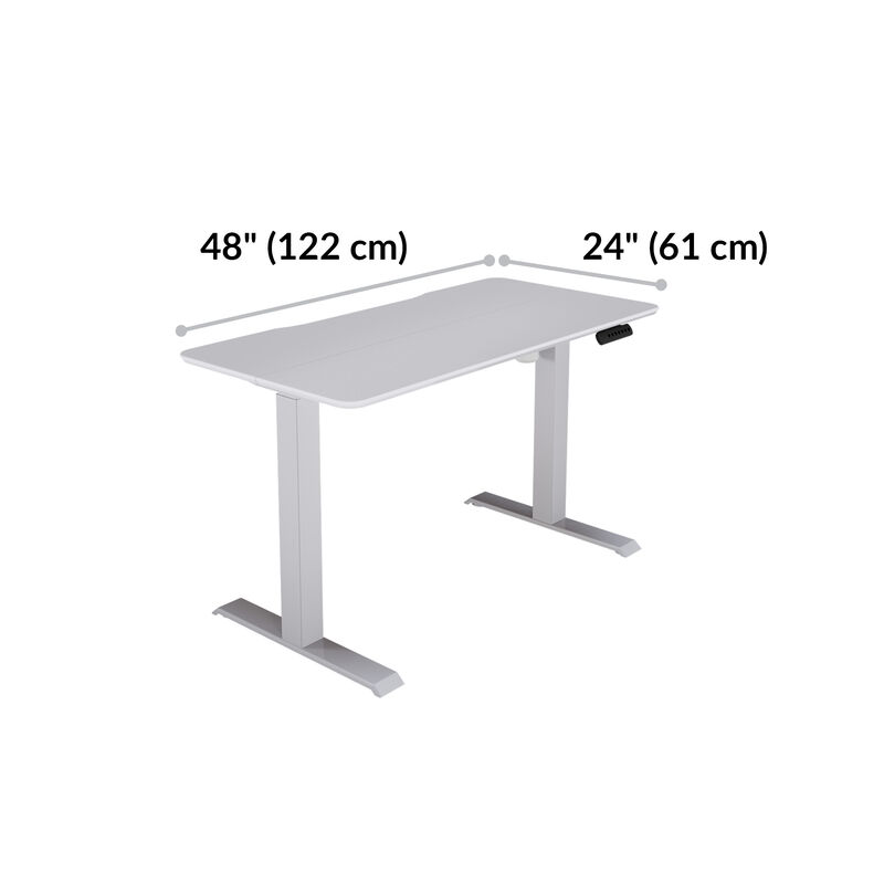 essential electric standing desk split top white is 48 inches wide and 24 inches deep  image number null