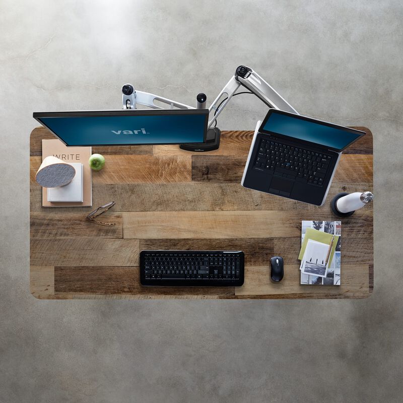 Overhead view of Electric Standing Desk 60x30 Reclaimed Wood image number null