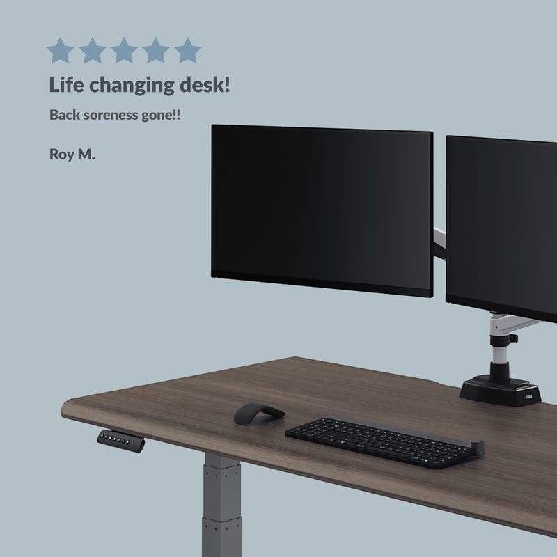 roy stated that the electric standing desk is a life changing desk and back soreness is gone image number null
