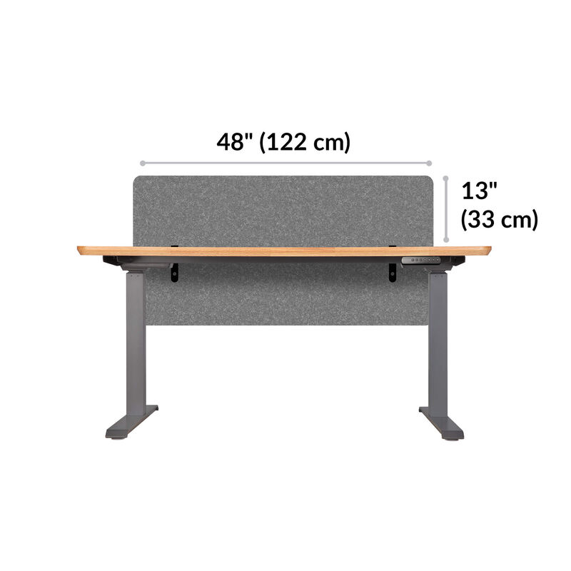 Vari felt panel 48 in light gray is 48 inches wide and sits 13 inches above the desk image number null