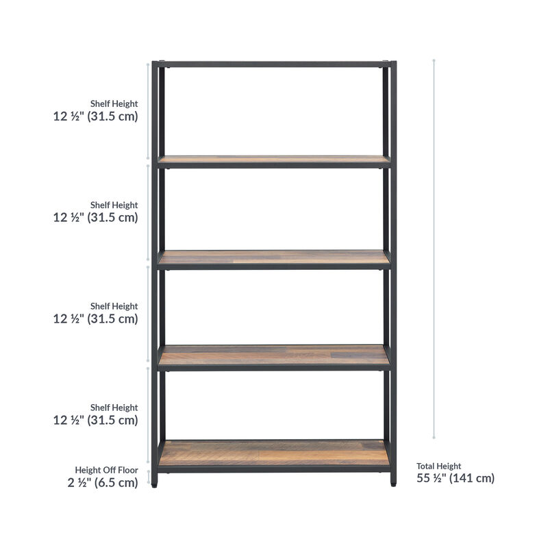 5-tier shelf in reclaimed wood finish with measurements image number null