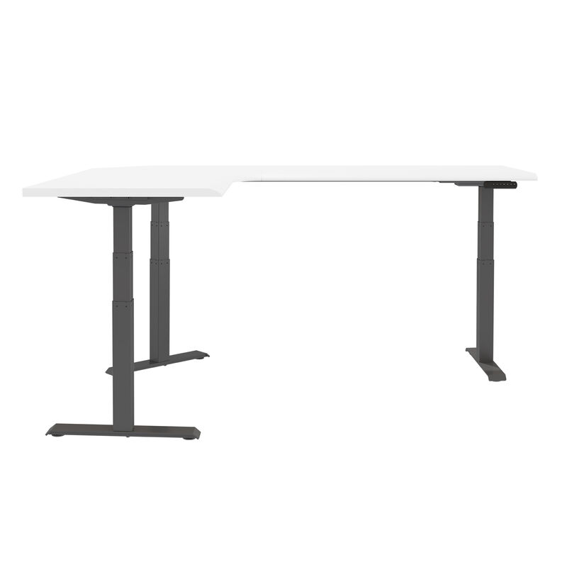 side view of the white finish l shape electric standing desk image number null