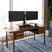 varidesk electric dual monitor converter in walnut in a lowered position on desk 