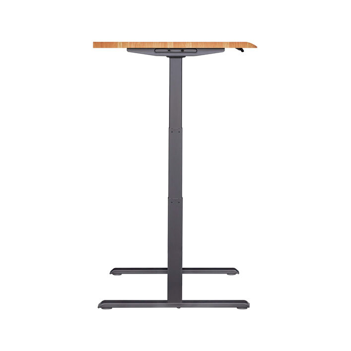 side view of an electric standing desk with a butcher block top and slate legs image number 2