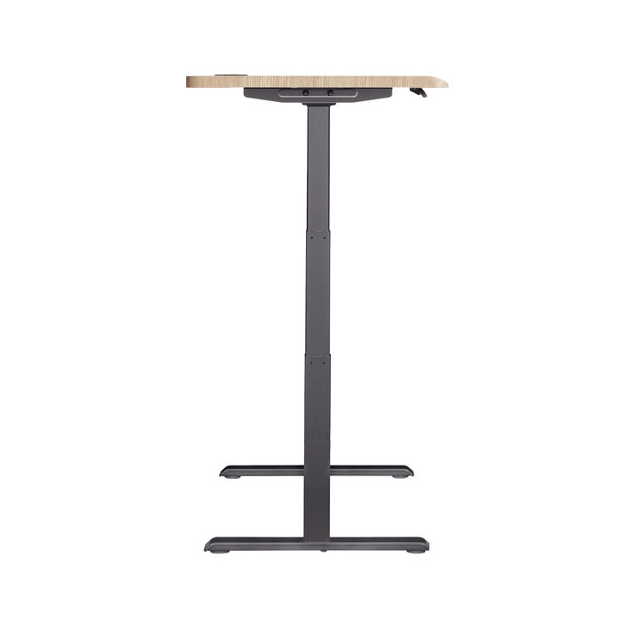 side view of an electric standing desk with a light wood finish top and slate legs image number 2
