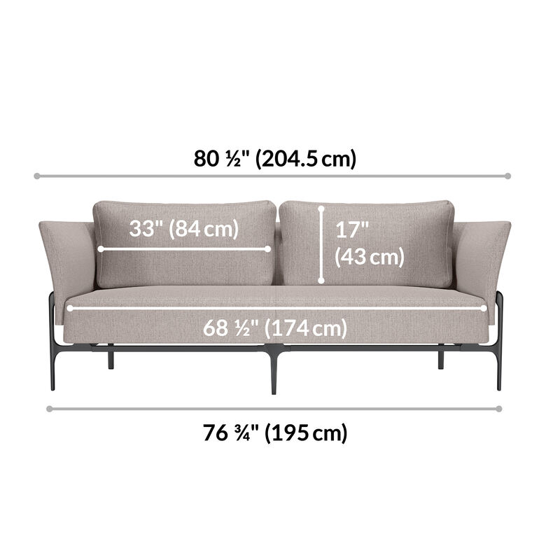contemporary three-seat sofa in pebble is eighty and a half inches long image number null