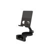 Black TechTrack phone or tablet mount stand with an adjustable arm and clamp base, shown on a white background.