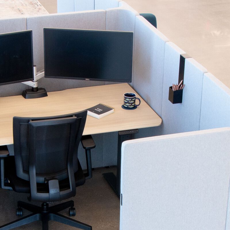 quickflex cubes pen holder accessory in black on a wall panel in a workspace image number null