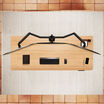 Overhead view of the white oak desktop showing a cable management tray mounted beneath the surface.