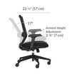 Side view of black Vari Essential Task Chair labeled with a width of twenty-two and a half inches, a recline angle of seventeen degrees, and an armrest height adjustment of two and three-quarter inches.