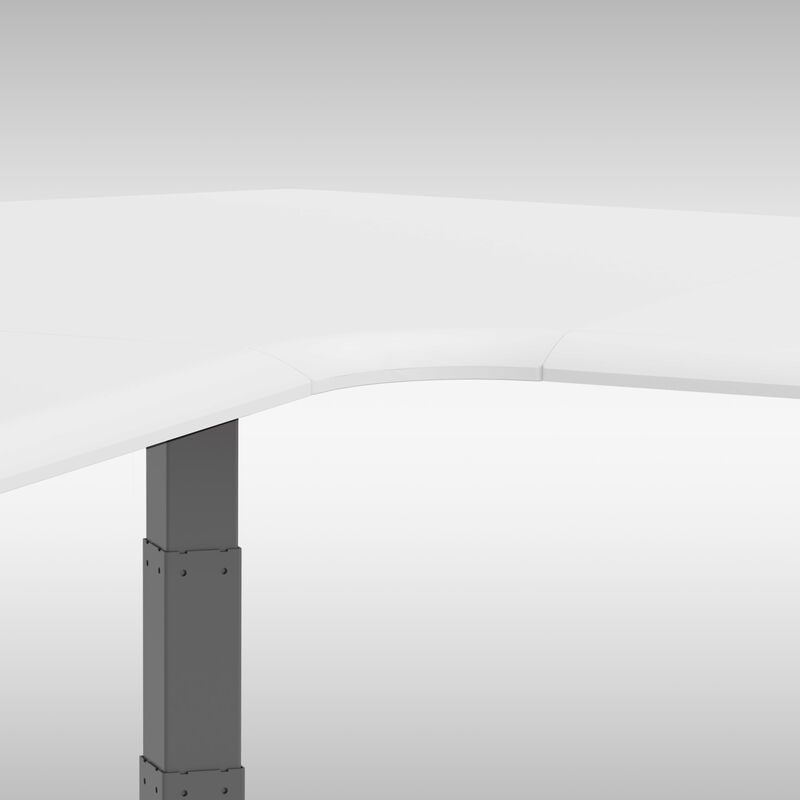 curved view of the white finish l shape electric standing desk image number null