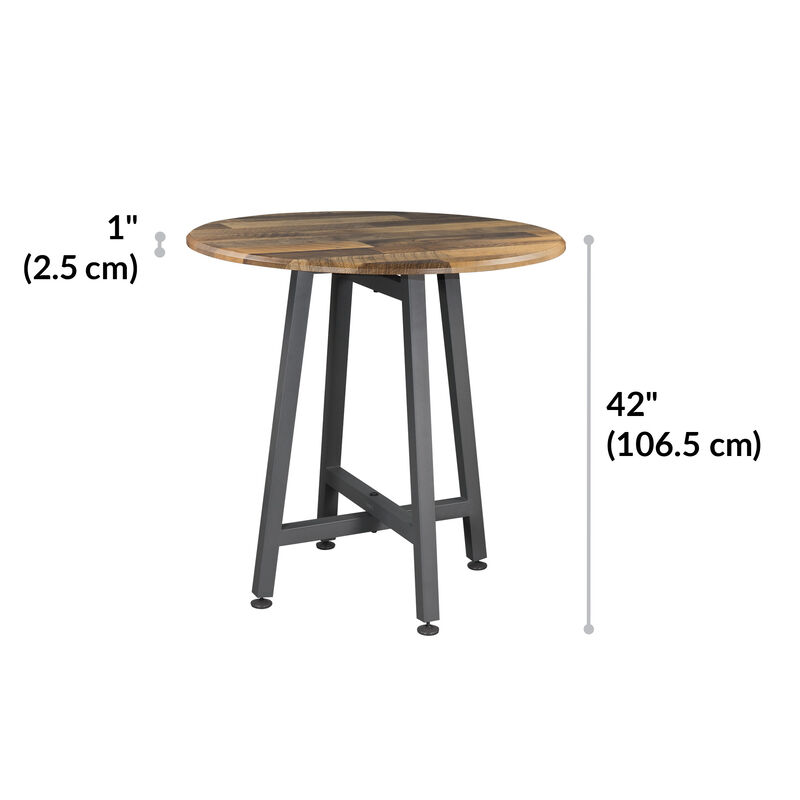 standing round table has a top that is one inch thick and is forty two inches tall in total height image number null