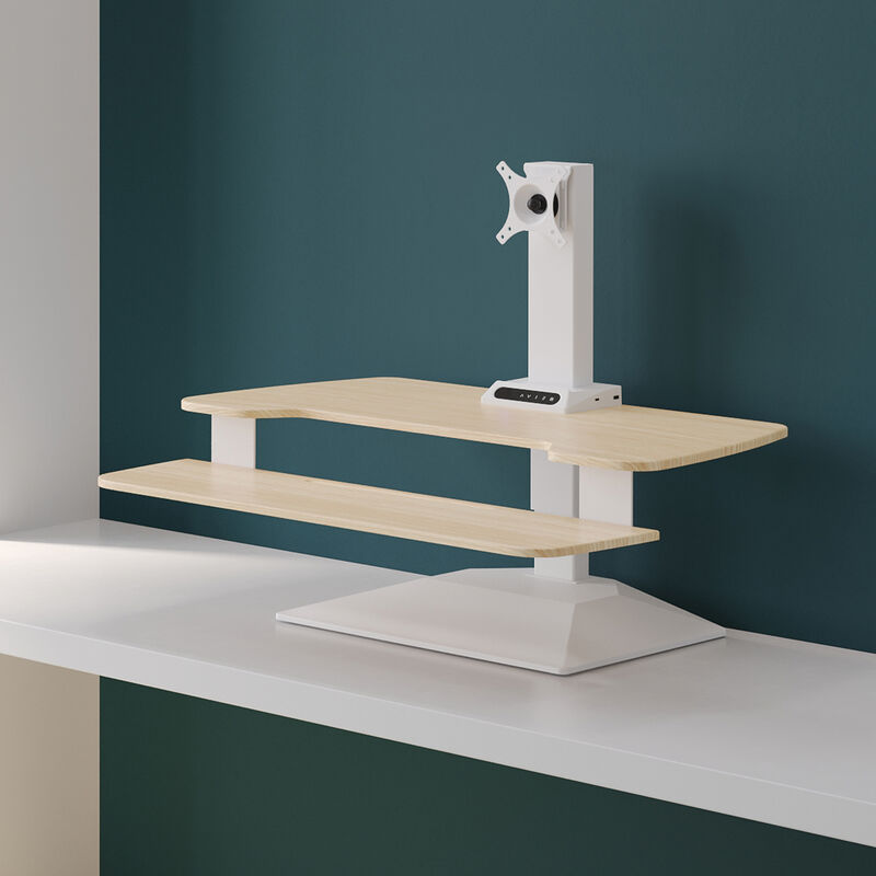 varidesk electric single monitor converter in light wood in a raised position image number null
