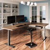 Remote command bundle setup in a home office with an l shaped desk dual monitor arms active set and undermount storage