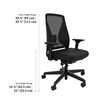 Black ergonomic office chair with mesh backrest and adjustable armrests, shown against a white background with labeled chair height range of 39 3/8" to 43 3/4" and seat height range of 16 3/4" to 21".