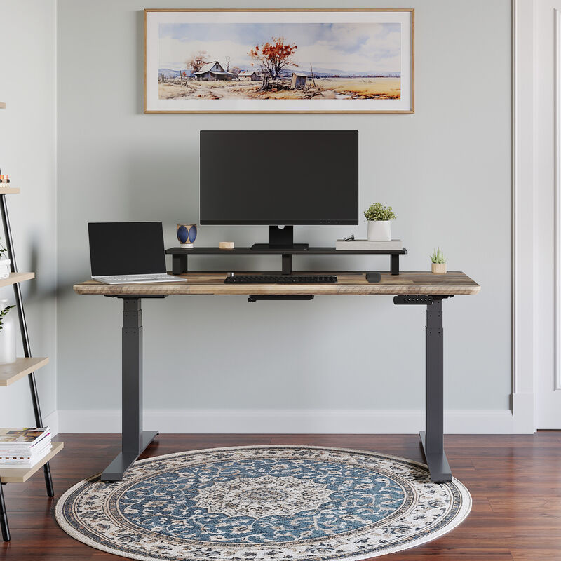 workspace view of a desk setup with a desk shelf  image number null