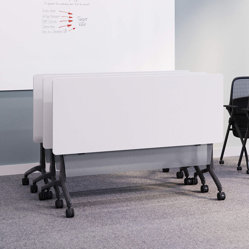 nested flip top training table with flip top training table modesty panel attached in upright position image number null