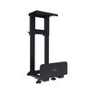 Black Vari PC desk mount with labeled dimensions: top width 4&frac34;" (12 cm), top depth 7&frac34;" (19.5 cm), and maximum height 22&frac12;" (57.25 cm), designed for under-desk computer tower installation.