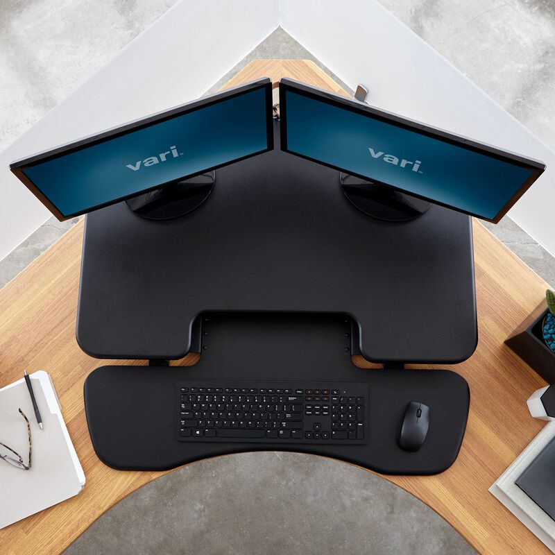 Overhead view of VariDesk&reg; Cube Corner&reg; 36 in office image number null