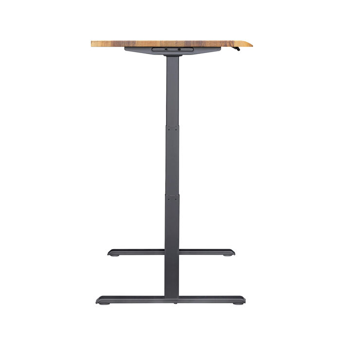 side view of an electric standing desk with a reclaimed wood finish top and slate legs image number 2