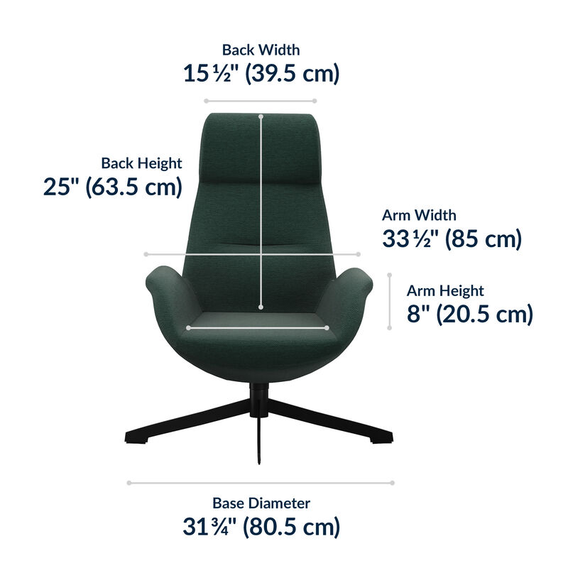 straight on image of moss green lounge chair with measurements image number null