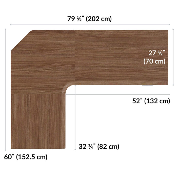 overhead view of L-shape standing desktop that is eighty inches wide and sixty inches deep image number 3