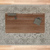 TechTrack ESD Walnut desk corner fitted with a black TechTrack accessory shelf attachment