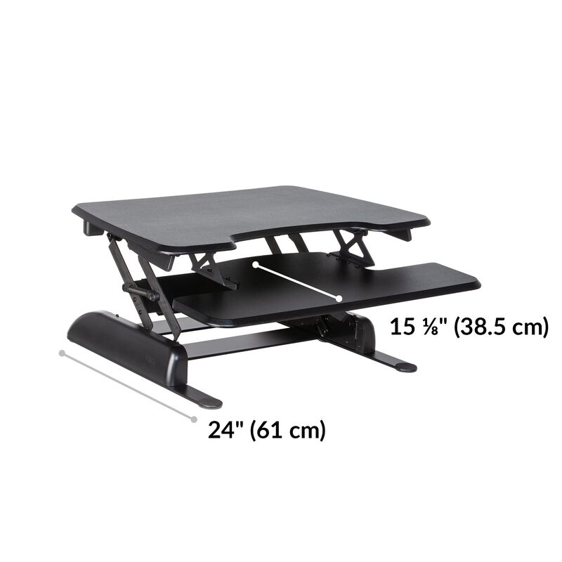 vari essential 30 desk converter has a base that is twenty-four inches deep image number null