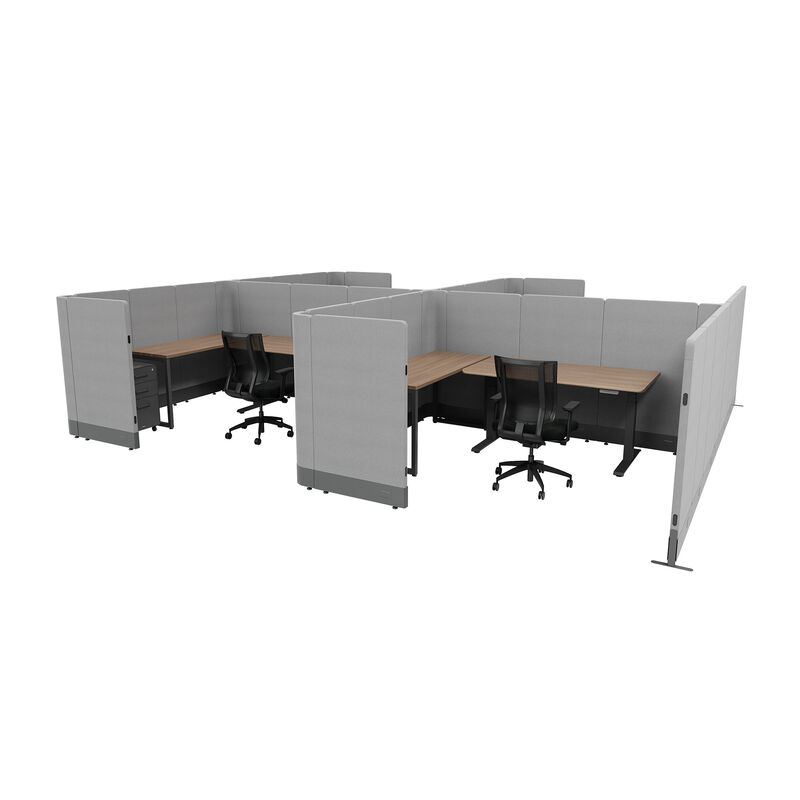 quick flex cube elevated four pack pictured with four desks, four tables, four storage cabinets and four task chairs image number null