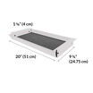 white  rectangular desk drawer tray with dimensions labeled &mdash; 1 5/8 inches (4.1 cm) in height, 19 inches (48.25 cm) in width, and 9 3/4 inches (24.75 cm) in depth.