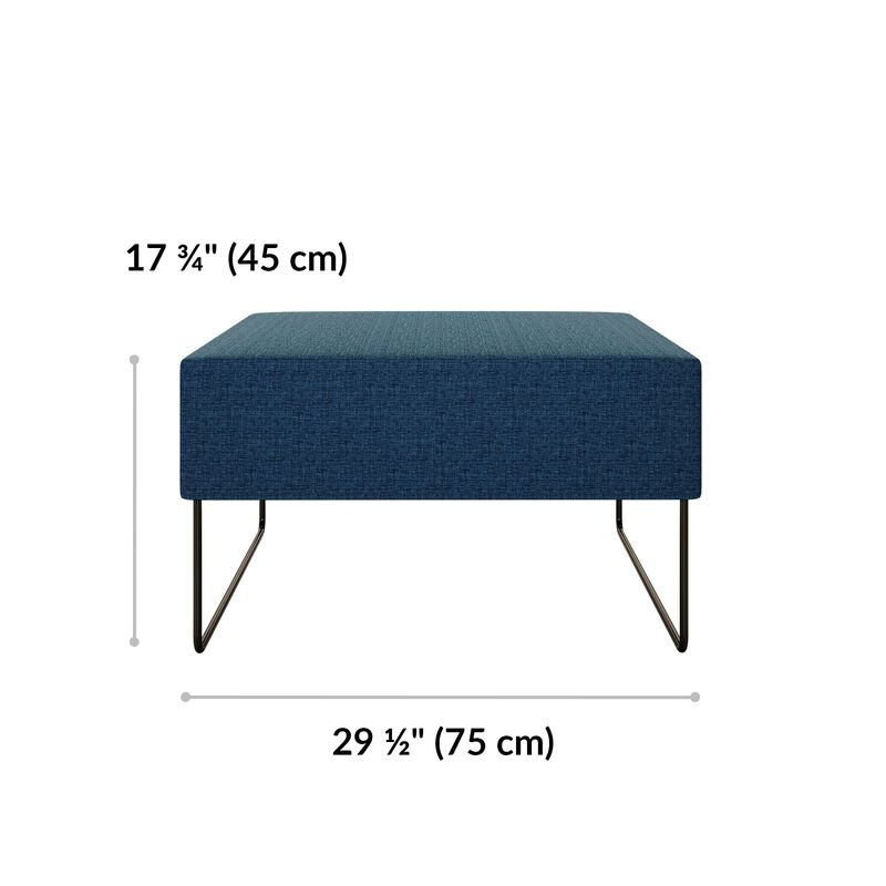 navy ottoman is 17 and 3 quarter inches tall and 29 and a half inches wide image number null