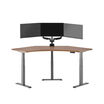 walnut finish standing desk top with slate finish legs in a open office