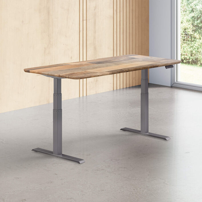 reclaimed wood finish standing desk top with slate legs in a open office image number 0