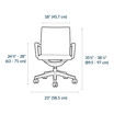 Line drawing of black Vari Studio Chair labeled with a top width of eighteen inches, a base width of twenty-three inches, a height range of thirty-five and a quarter to thirty-eight and one-third inches, and a depth of twenty-four and three-quarter to twenty-eight inches.