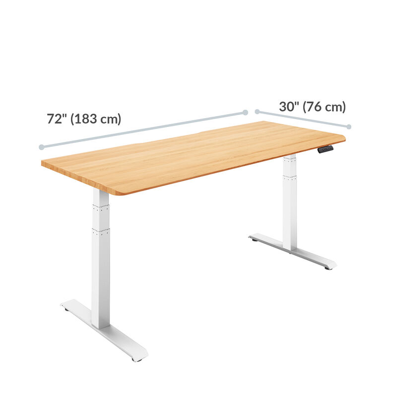 Line illustration of the desk frame with dimension callouts showing a width of seventy-two inches and a depth of thirty inches. image number null