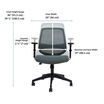 Front view diagram of the sage grey office chair showing a height range of thirty-six to thirty-nine and one-half inches, an armrest height range of two and three-quarter inches, chair width of twenty-six inches, and seat width of nineteen inches.