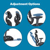 Four close-up circular insets labeled Adjustment Options showing the Vari ComfortFlex chair's headrest, armrest, footrest, and reclining backrest mechanisms.
