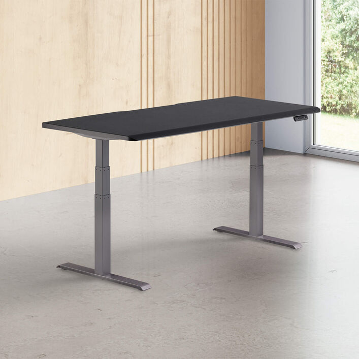 black finish standing desk top with slate legs in a open office image number 0
