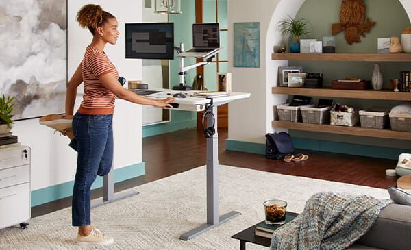 professional stretching while working in home office